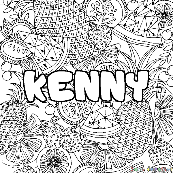 Coloriage pr&eacute;nom KENNY - d&eacute;cor Mandala fruits