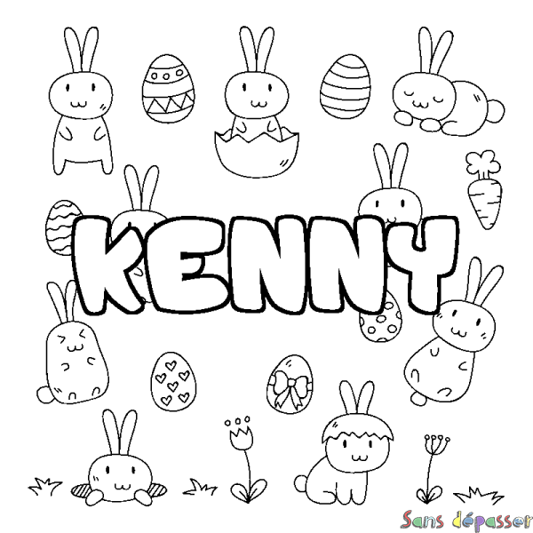 Coloriage pr&eacute;nom KENNY - d&eacute;cor Paques