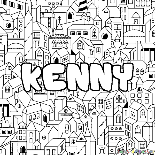 Coloriage pr&eacute;nom KENNY - d&eacute;cor Ville