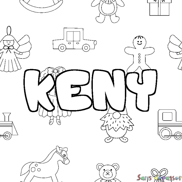 Coloriage pr&eacute;nom KENY - d&eacute;cor Jouets