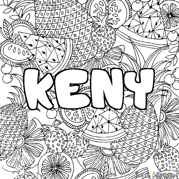 Coloriage pr&eacute;nom KENY - d&eacute;cor Mandala fruits