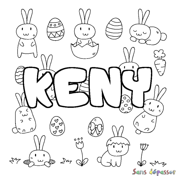Coloriage pr&eacute;nom KENY - d&eacute;cor Paques