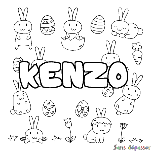 Coloriage KENZO - décor Paques