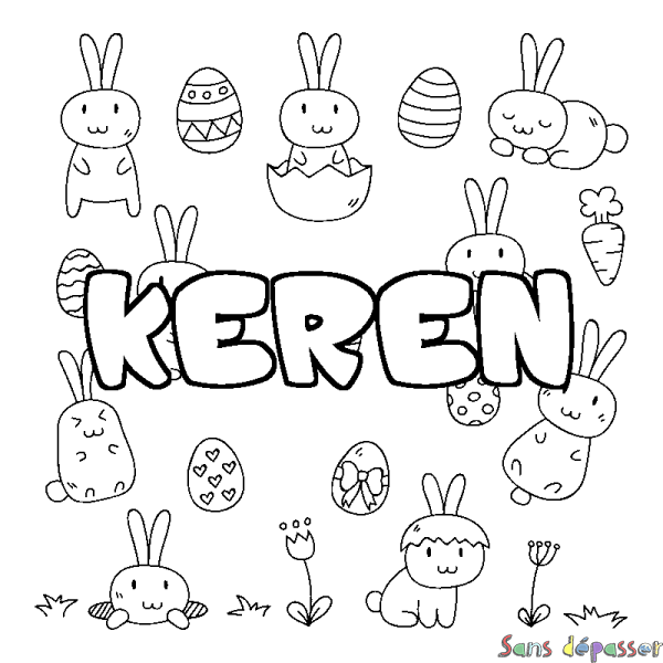 Coloriage pr&eacute;nom KEREN - d&eacute;cor Paques