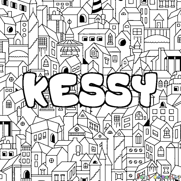Coloriage pr&eacute;nom KESSY - d&eacute;cor Ville