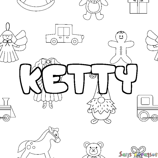Coloriage pr&eacute;nom KETTY - d&eacute;cor Jouets