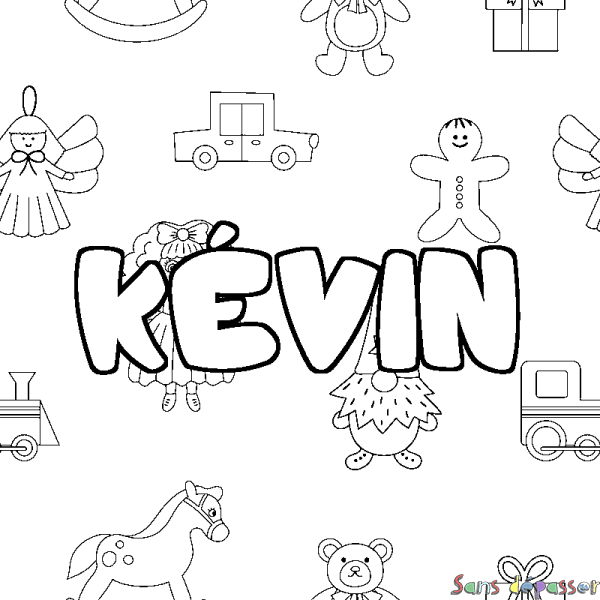 Coloriage pr&eacute;nom K&Eacute;VIN - d&eacute;cor Jouets