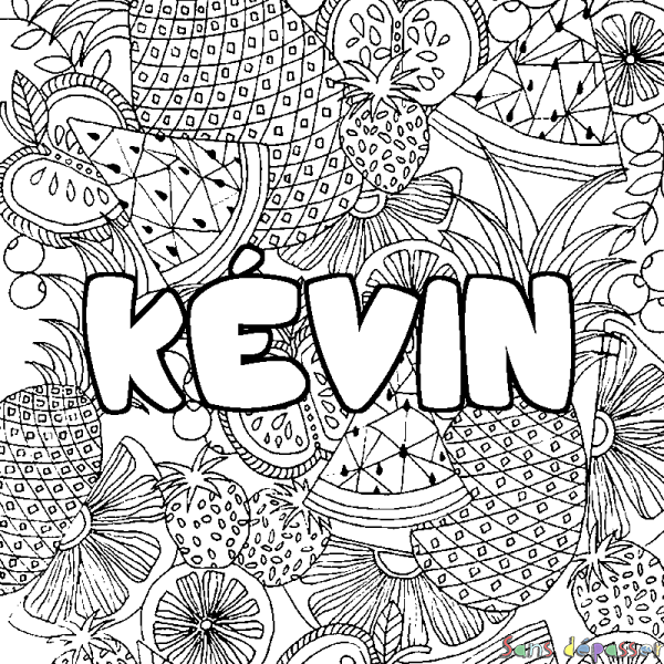 Coloriage pr&eacute;nom K&Eacute;VIN - d&eacute;cor Mandala fruits