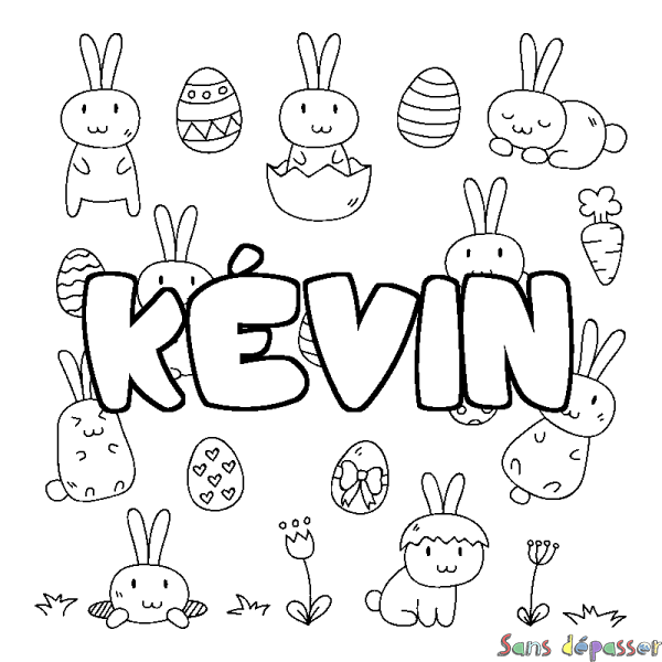 Coloriage pr&eacute;nom K&Eacute;VIN - d&eacute;cor Paques