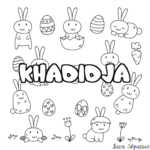 Coloriage pr&eacute;nom KHADIDJA - d&eacute;cor Paques