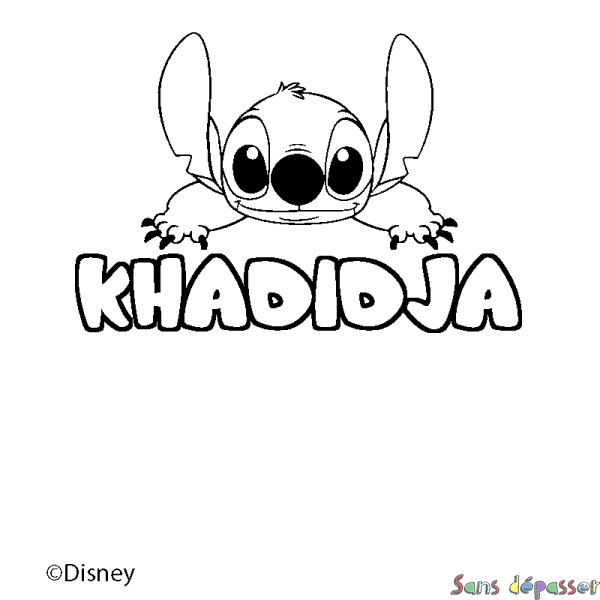 Coloriage pr&eacute;nom KHADIDJA - d&eacute;cor Stitch