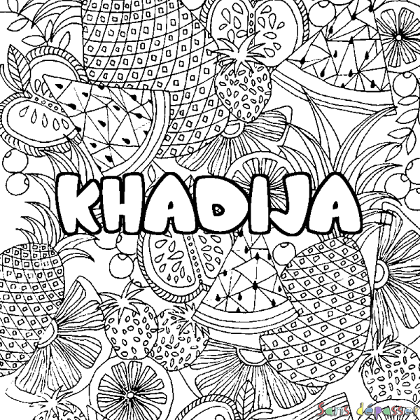 Coloriage prénom KHADIJA - d&eacute;cor Mandala fruits
