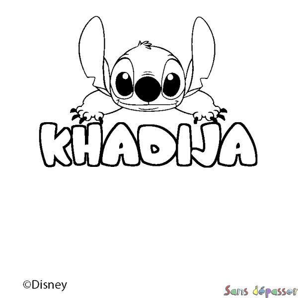Coloriage pr&eacute;nom KHADIJA - d&eacute;cor Stitch