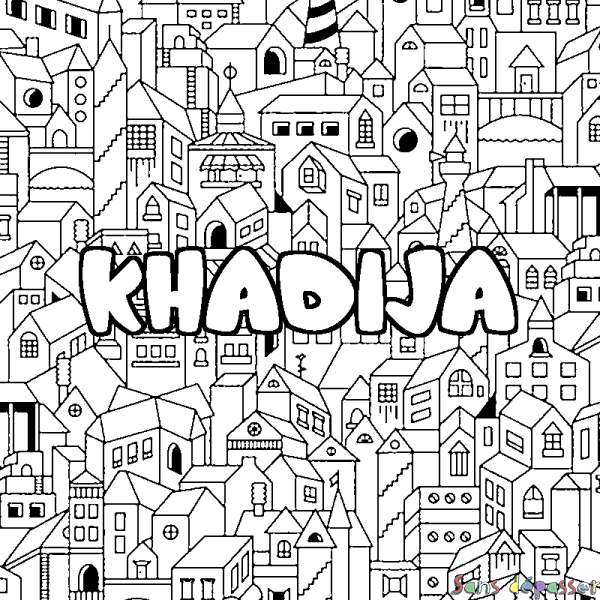 Coloriage pr&eacute;nom KHADIJA - d&eacute;cor Ville
