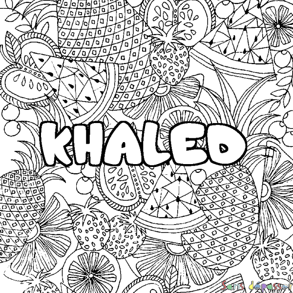 Coloriage prénom KHALED - d&eacute;cor Mandala fruits