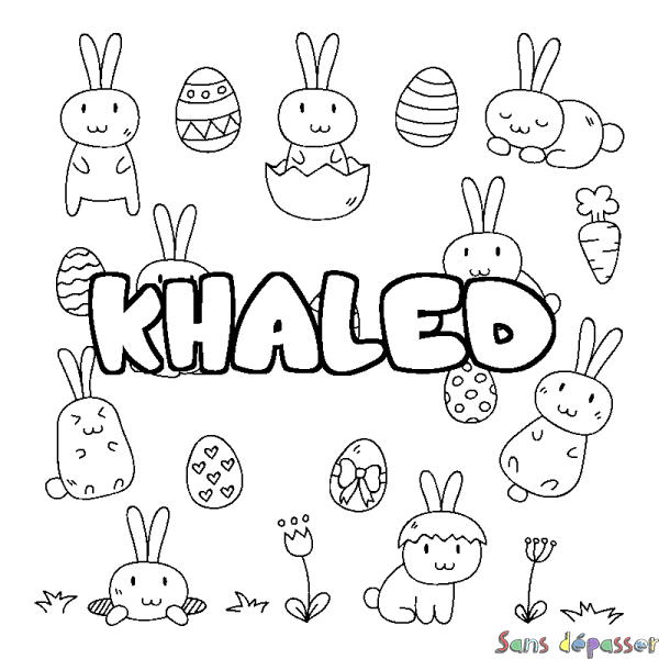 Coloriage pr&eacute;nom KHALED - d&eacute;cor Paques
