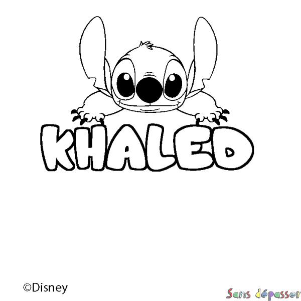Coloriage pr&eacute;nom KHALED - d&eacute;cor Stitch