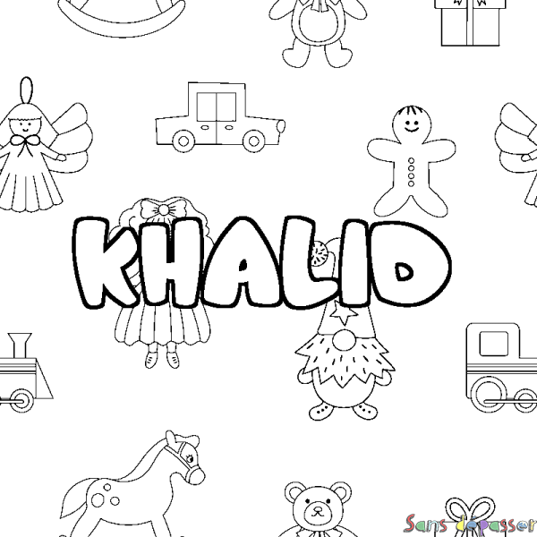 Coloriage pr&eacute;nom KHALID - d&eacute;cor Jouets