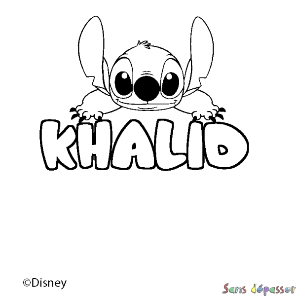 Coloriage pr&eacute;nom KHALID - d&eacute;cor Stitch