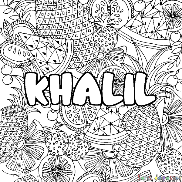 Coloriage prénom KHALIL - d&eacute;cor Mandala fruits