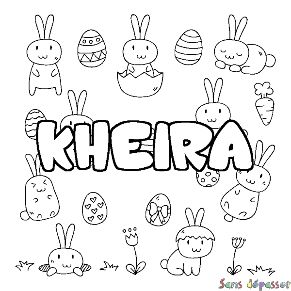 Coloriage pr&eacute;nom KHEIRA - d&eacute;cor Paques