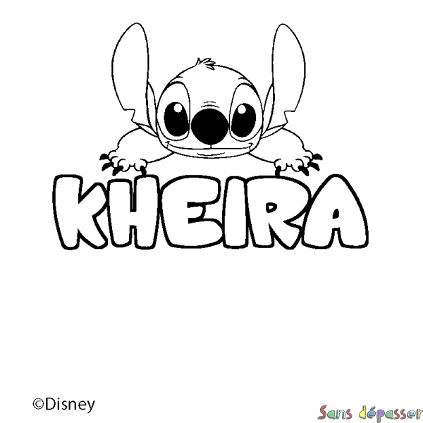 Coloriage pr&eacute;nom KHEIRA - d&eacute;cor Stitch