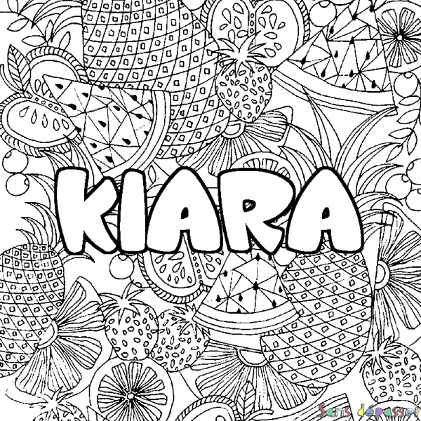 Coloriage pr&eacute;nom KIARA - d&eacute;cor Mandala fruits
