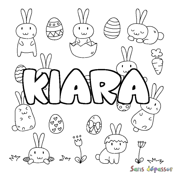 Coloriage pr&eacute;nom KIARA - d&eacute;cor Paques