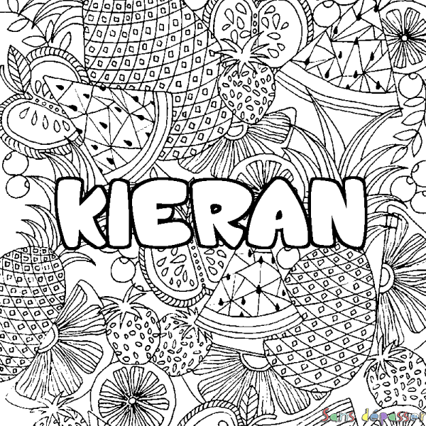 Coloriage pr&eacute;nom KIERAN - d&eacute;cor Mandala fruits