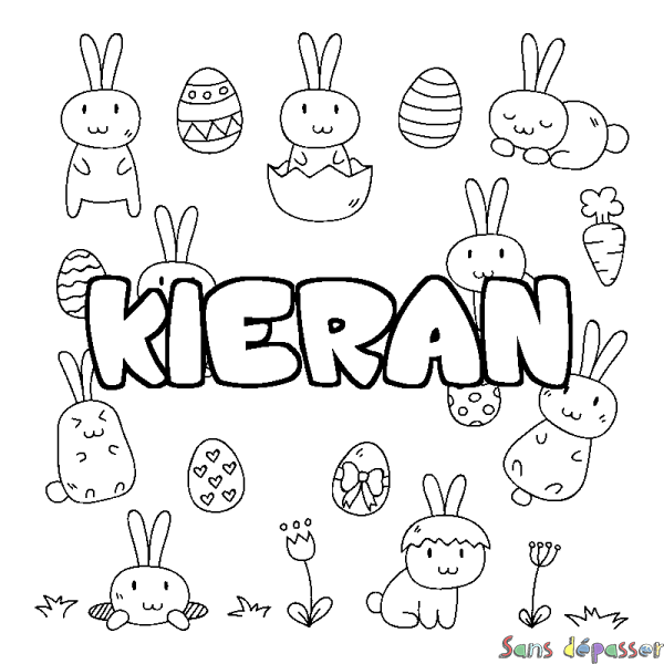 Coloriage pr&eacute;nom KIERAN - d&eacute;cor Paques