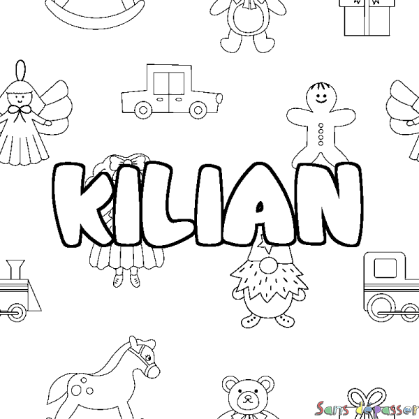 Coloriage pr&eacute;nom KILIAN - d&eacute;cor Jouets