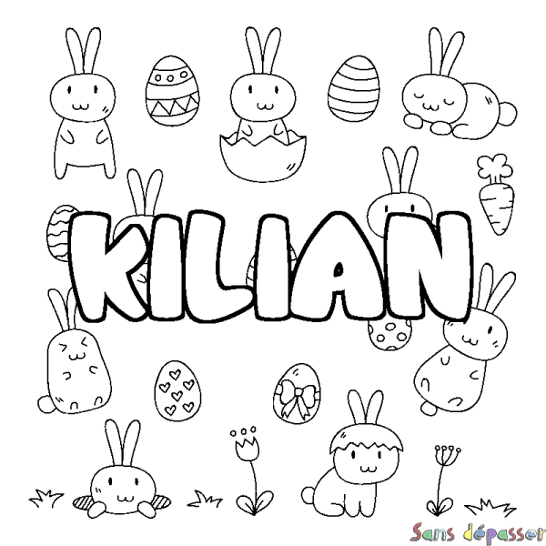 Coloriage pr&eacute;nom KILIAN - d&eacute;cor Paques