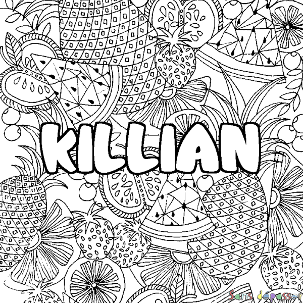 Coloriage pr&eacute;nom KILLIAN - d&eacute;cor Mandala fruits