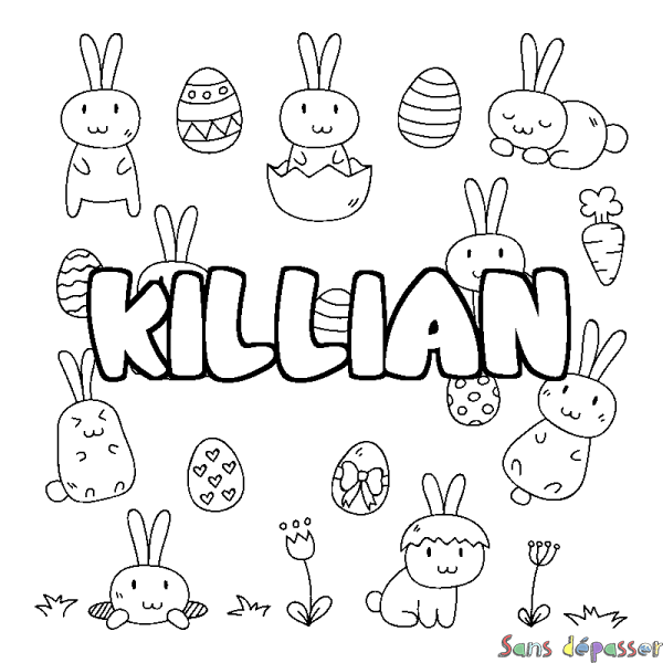 Coloriage pr&eacute;nom KILLIAN - d&eacute;cor Paques