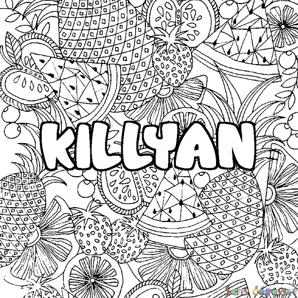 Coloriage pr&eacute;nom KILLYAN - d&eacute;cor Mandala fruits