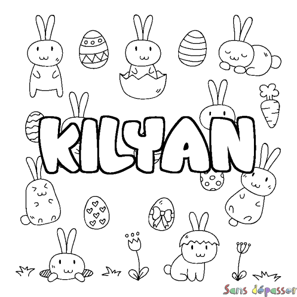 Coloriage pr&eacute;nom KILYAN - d&eacute;cor Paques