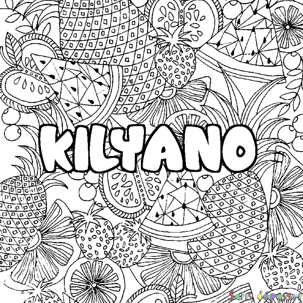 Coloriage pr&eacute;nom KILYANO - d&eacute;cor Mandala fruits