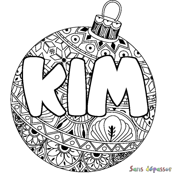Coloriage pr&eacute;nom KIM - d&eacute;cor Boule de No&euml;l
