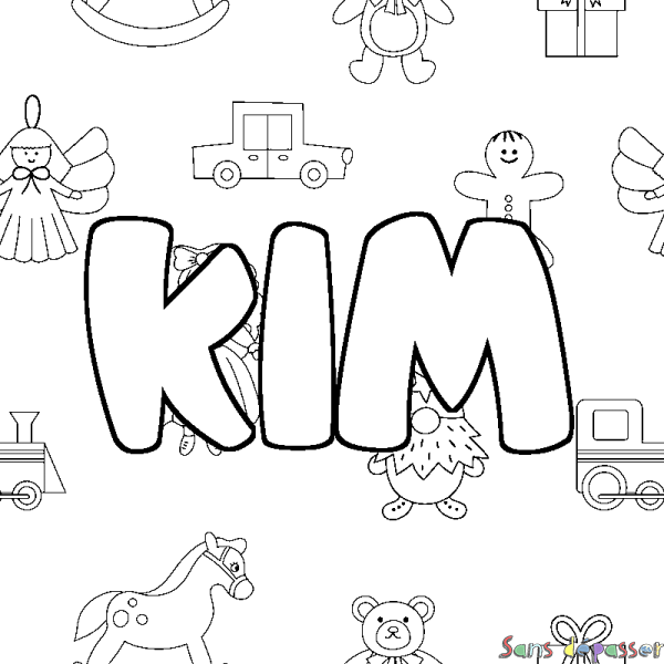 Coloriage pr&eacute;nom KIM - d&eacute;cor Jouets