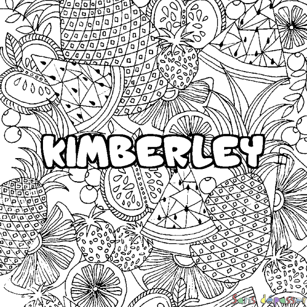 Coloriage pr&eacute;nom KIMBERLEY - d&eacute;cor Mandala fruits