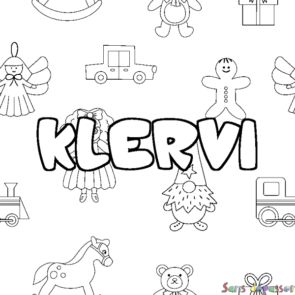 Coloriage pr&eacute;nom KLERVI - d&eacute;cor Jouets