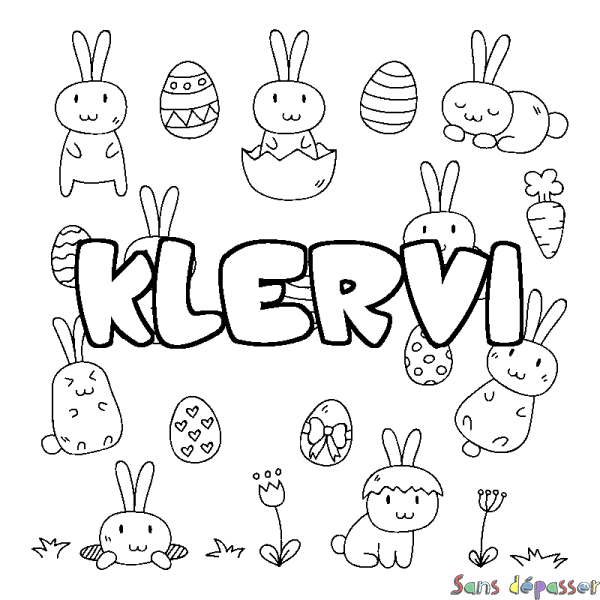 Coloriage pr&eacute;nom KLERVI - d&eacute;cor Paques
