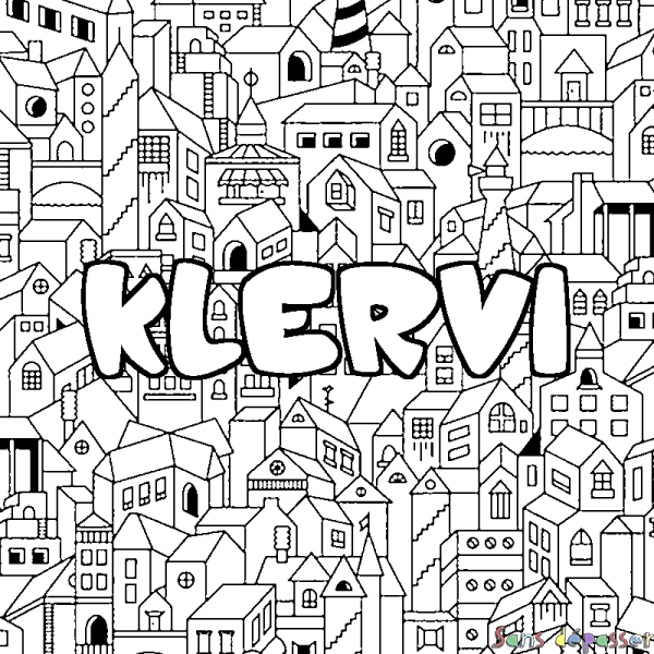 Coloriage pr&eacute;nom KLERVI - d&eacute;cor Ville