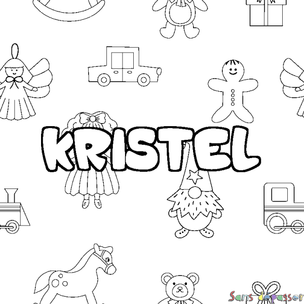 Coloriage pr&eacute;nom KRISTEL - d&eacute;cor Jouets