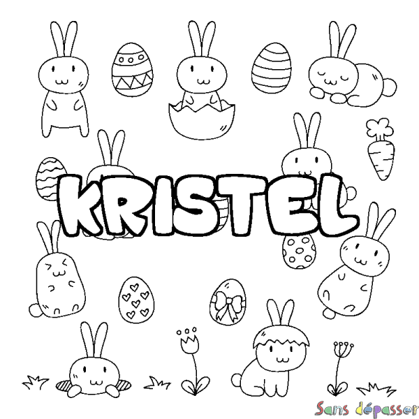 Coloriage pr&eacute;nom KRISTEL - d&eacute;cor Paques