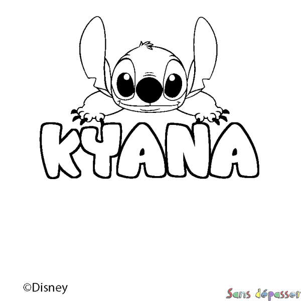 Coloriage pr&eacute;nom KYANA - d&eacute;cor Stitch