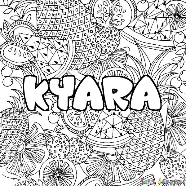 Coloriage prénom KYARA - d&eacute;cor Mandala fruits