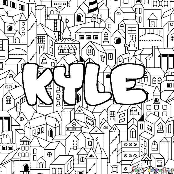 Coloriage prénom KYLE - d&eacute;cor Ville