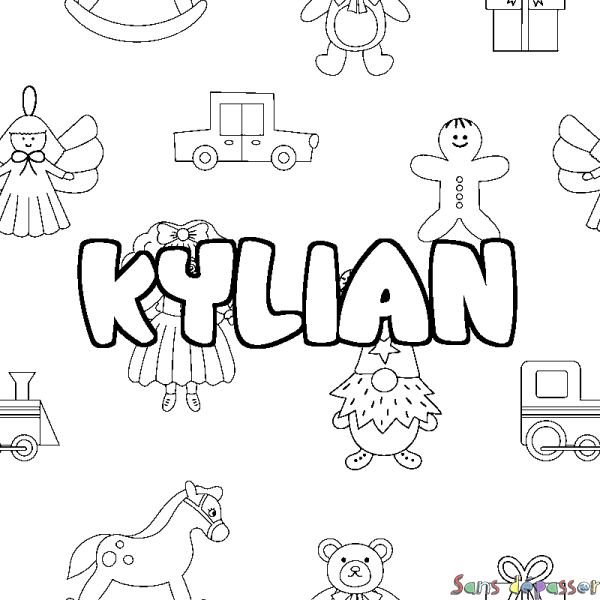 Coloriage pr&eacute;nom KYLIAN - d&eacute;cor Jouets