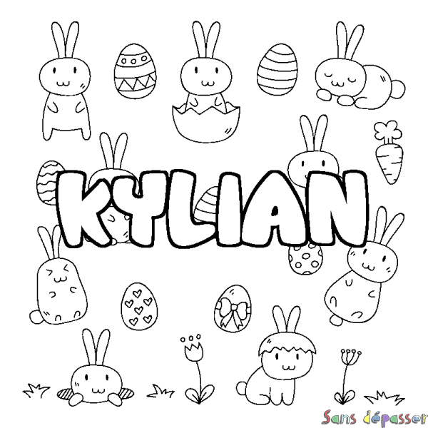 Coloriage pr&eacute;nom KYLIAN - d&eacute;cor Paques